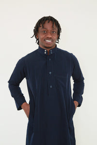 Long Sleeve Amir Collar Thobe (navy blue/black)