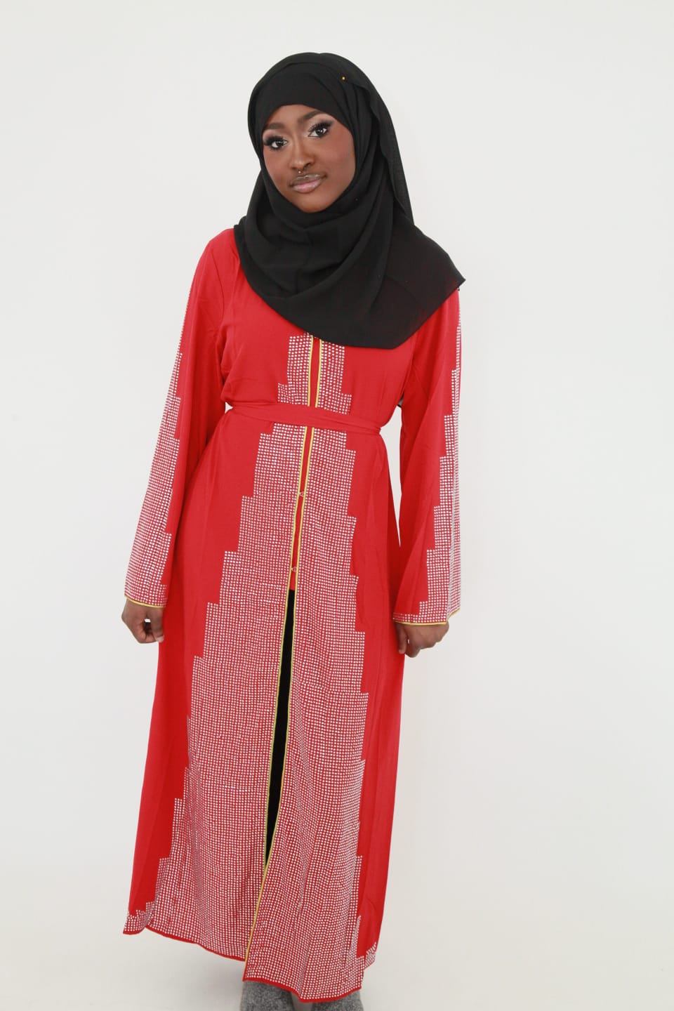 Red rhinestone abaya