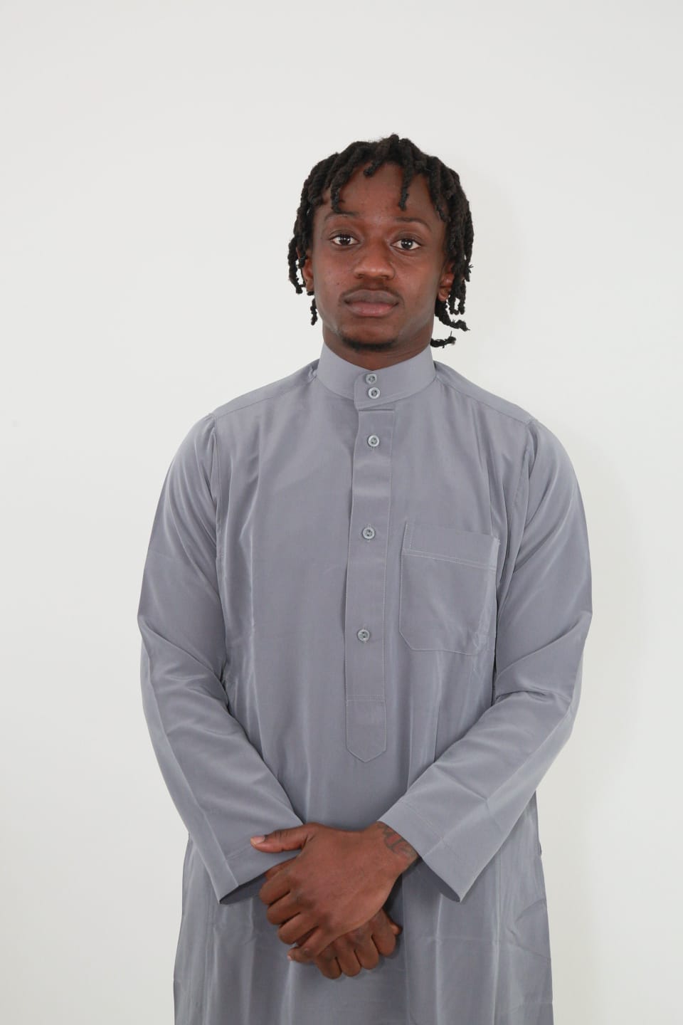 Long Sleeve Grey Amir Collar Thobe