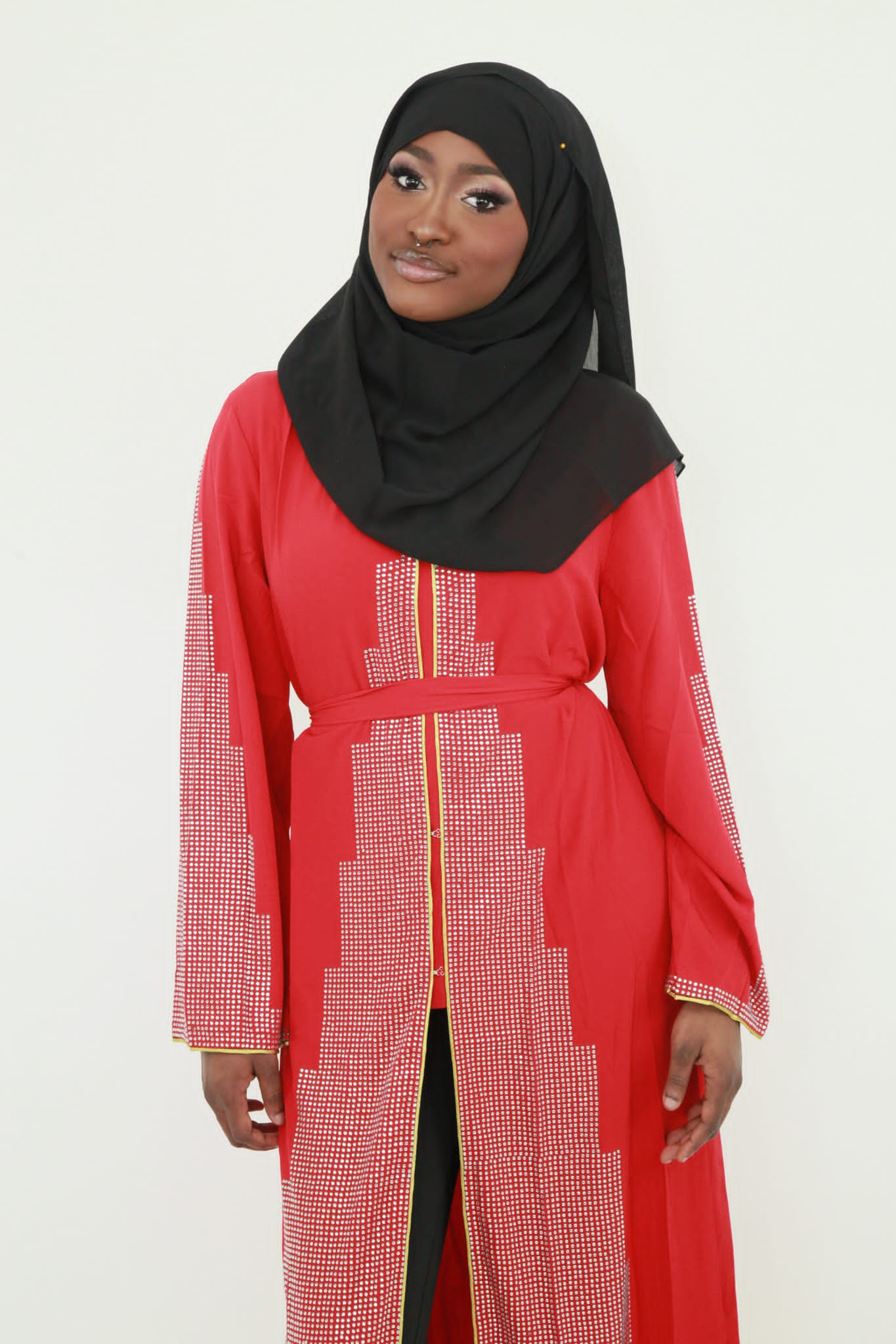 Red rhinestone abaya